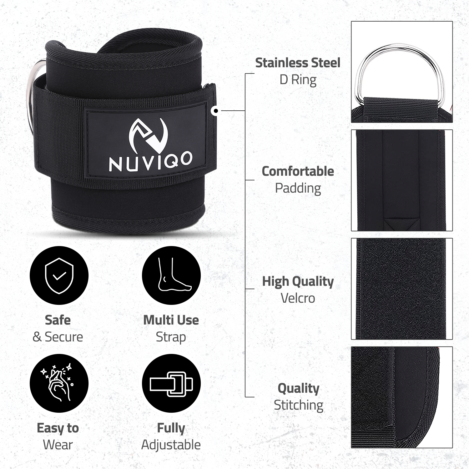 Adjustable padded ankle straps for secure and comfortable lower body cable machine workouts