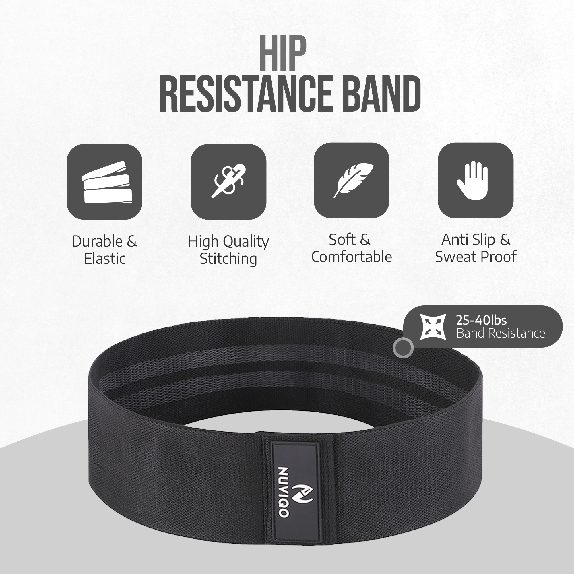 High-resistance fabric hip band for glute activation, leg strengthening, and mobility training with non-slip interior for a secure workout